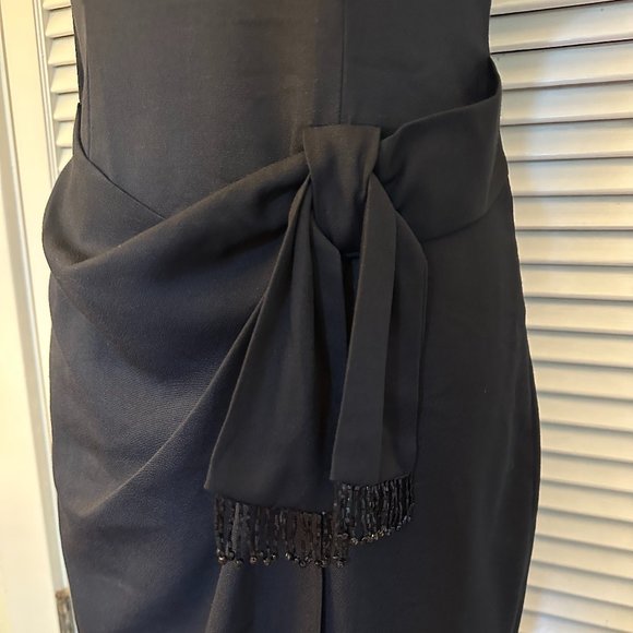 VINTAGE 1990s NICOLE ELIZABETH BLACK MIDI DRESS WITH BLACK BEAD DETAIL. SZ 9/10 - Picture 4 of 9